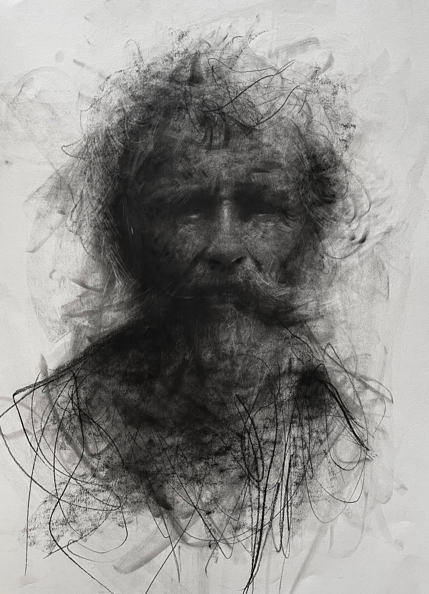 Original Drawing by Mad Charcoal of an Old Man in Black and White